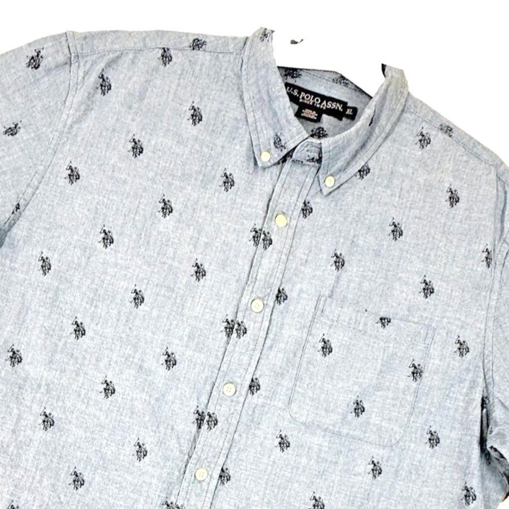 U.S. Polo Assn Button Down Shirt Men XL Blue Short Sleeve Embroidered Pony Logo